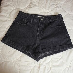 PacSun Women’s Black Mom Denim Shorts Size 25 High Rise Charcoal Wash